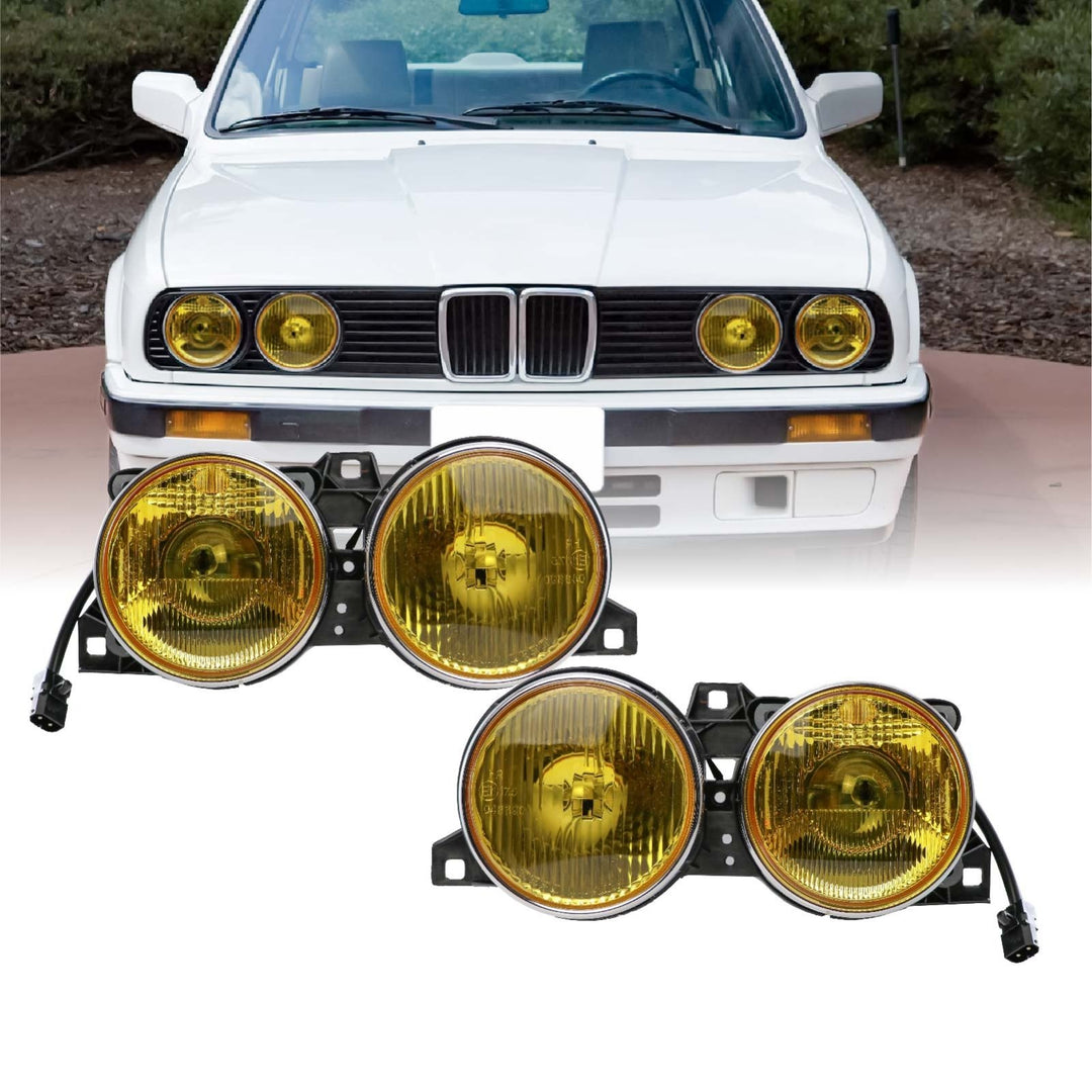 1984-1991 BMW E30 3 Series French Edition Yellow Glass Lens Euro Smiley Projector Headlights