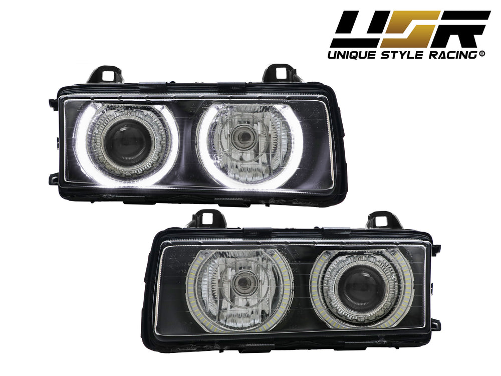 1992-1999 BMW E36 3 Series DEPO P36 Projector Angel Eye GLASS Lens Headlight Optional UHP LED Halo Rings