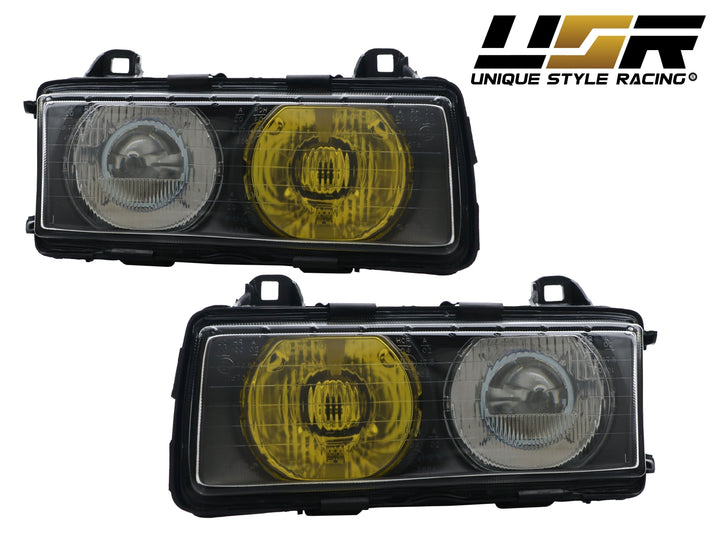 1992-1999 BMW E36 3 Series Yellow High Clear Low Glass Lens Hella Euro Ellipsoid Projector Headlight - Made by DEPO