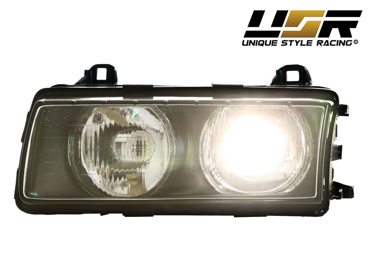 1992-1999 BMW E36 3 Series Hella Euro Ellipsoid GLASS Lens Projector Headlight - Made by DEPO with Optional Daytime Visible UHP LED Angel Eye Halo Rings