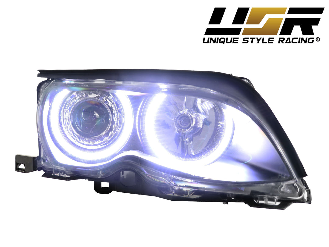 2002-2005 BMW 3 Series E46 4D Sedan / 4D Wagon Angel Eye Projector Headlight W/ Optional UHP LED Halo Rings - Made by DEPO