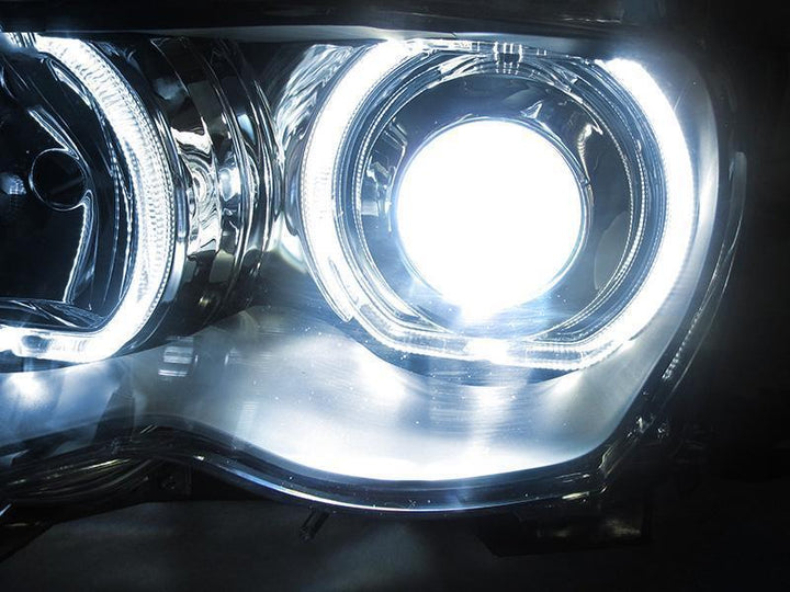 2002-2005 BMW 3 Series E46 4D/5D V3 F30 Style Square Bottom Angel Eye Halo U Rings White LED Halo Projector Headlight - Made by DEPO