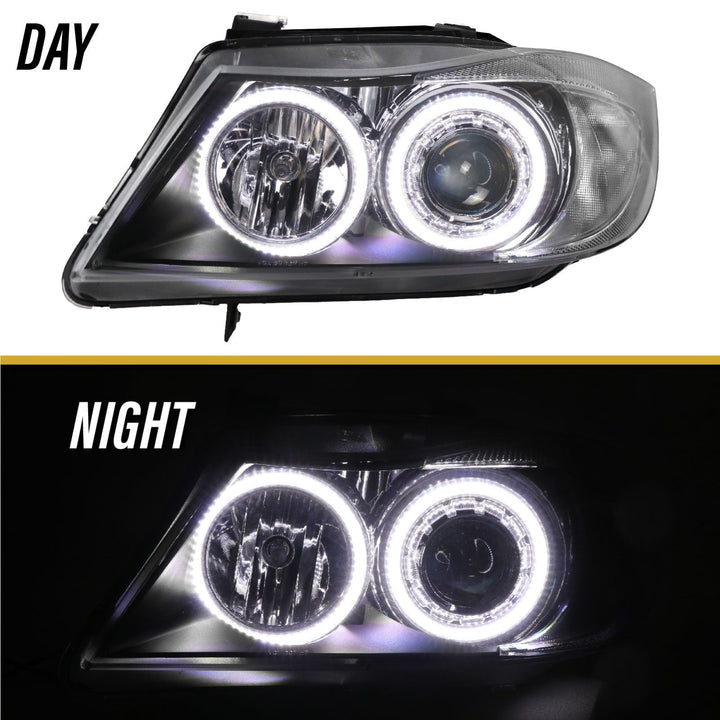 2009-2011 BMW 3 Series E90 / E91 DEPO Projector UHP LED Angel Halo Headlight With Clear Corner