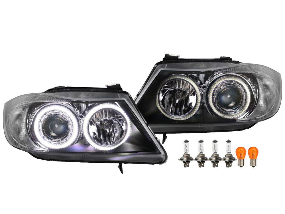 2009-2011 BMW 3 Series E90 / E91 DEPO Projector UHP LED Angel Halo Headlight With Clear Corner