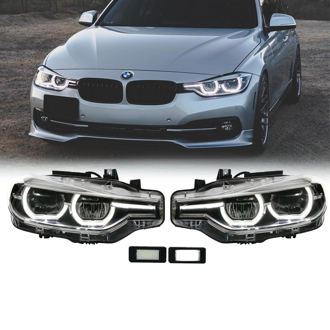 2012-2018 BMW F30 / F31 3 Series 4D Sedan / 5D Wagon LCI Style Angel Eye Halo Rings Full LED Headlight Upgrade - Made By DEPO