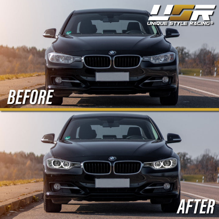 2012-2015 BMW F30 / F31 3 Series 4D Sedan / 5D Wagon Black LED Angel Eyes Halo Rings Projector Headlight - Made by DEPO