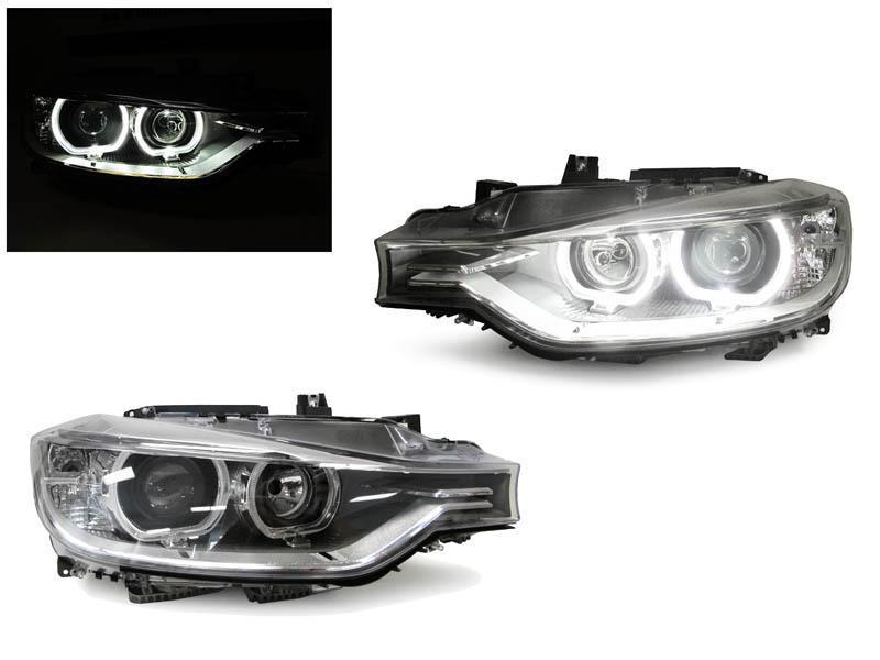 2012-2015 BMW F30 3 Series 4D / 5D Black LED Angel Eyes Halo Ring Projector Headlight + Blackline LED Light Bar Rear Tail Lights COMBO - Made by DEPO