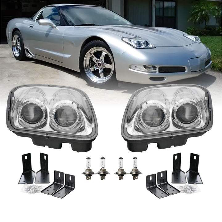 1997-2004 Chevrolet Corvette C5 Black OR Chrome Projector Headlights - Made by DEPO