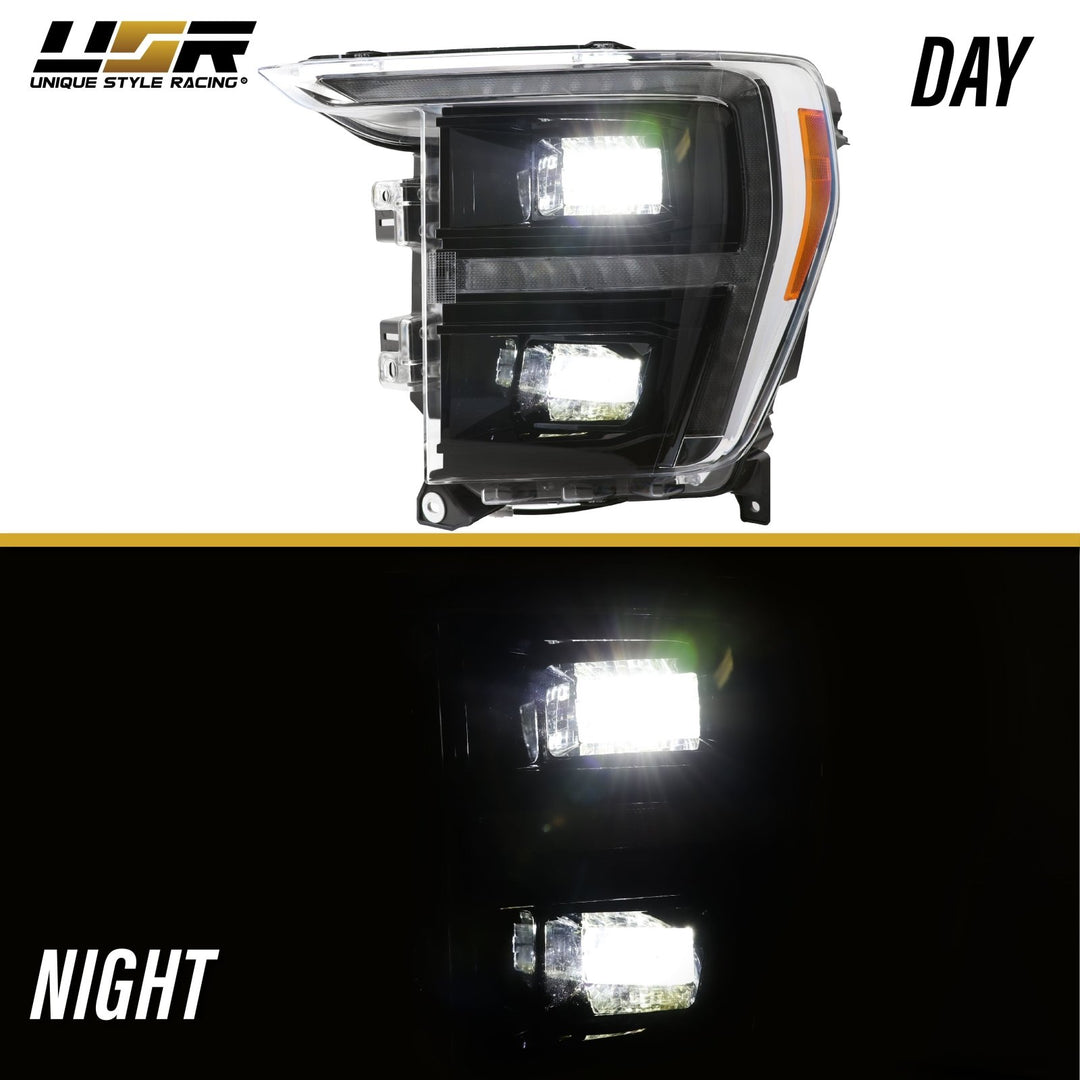 2021-2023 FORD F-150 Sequential Signal Black Headlight plus QUAD Projector FULL LED (Halogen) - Made by DEPO