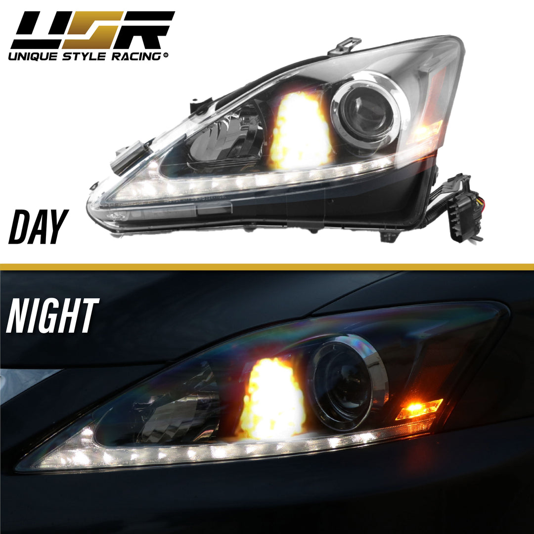 2006-2013 Lexus IS250 IS350 ISF USR Edition Daytime Visible DRL LED Check Mark Black Projector Headlight Made by DEPO