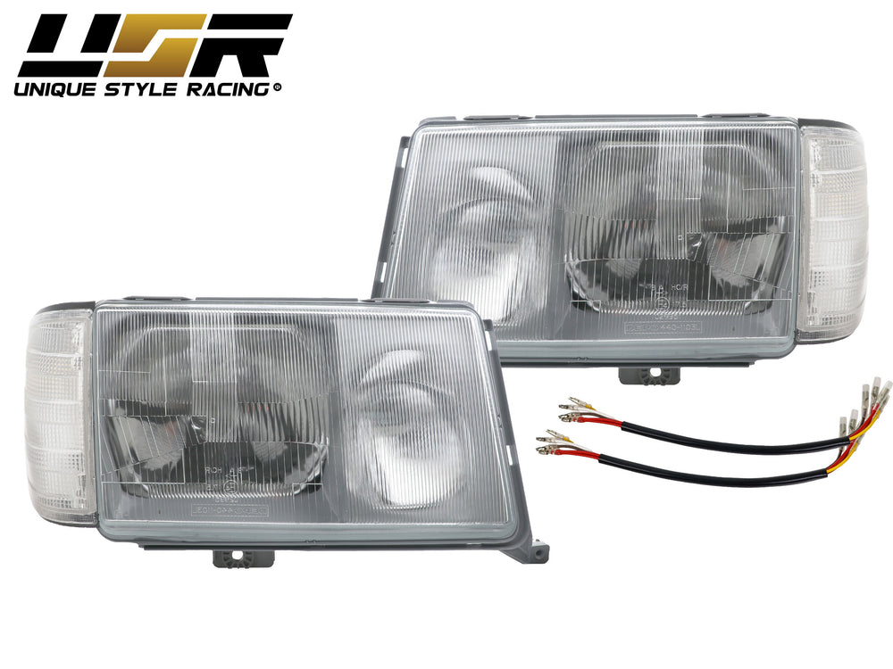 1986-1993 Mercedes Benz W124 E Class Euro Headlights with Corner Lights and Wiring - Made by DEPO