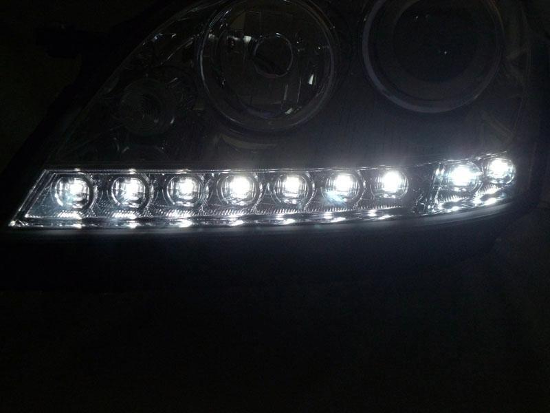 2006-2008 Mercedes Benz M Class W164 White LED Strip Chrome or Black Housing Projector Headlight For Stock Halogen Model - Made by DEPO