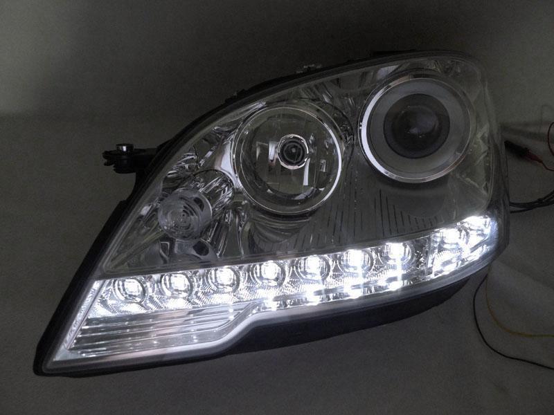 2009-2011 Mercedes Benz M Class W164 White LED Strip Chrome or Black Housing Projector Headlight For Stock Halogen Model - Made by DEPO