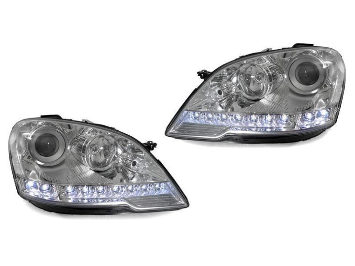 2009-2011 Mercedes Benz M Class W164 White LED Strip Chrome or Black Housing Projector Headlight For Stock Halogen Model - Made by DEPO