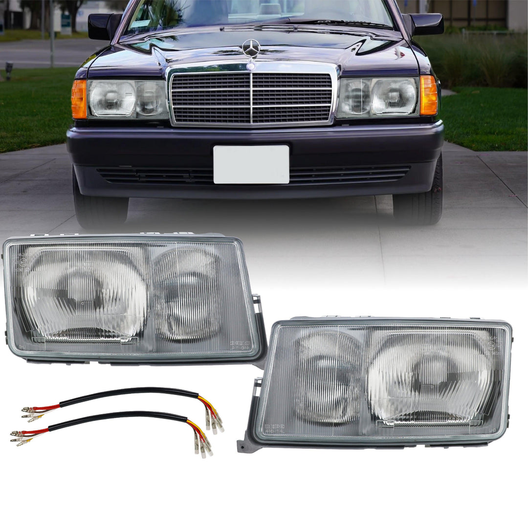 1984-1993 Mercedes Benz W201 190D / 190E EURO GLASS Lens Headlight with Fog Light with Optional Corner Light Made by DEPO
