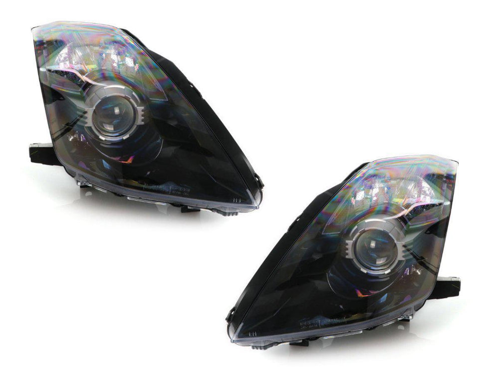 2003-2005 Nissan 350Z Z33 Facelift Style JDM Black D2S Bi-Xenon LED Projector Headlight + JDM 'Z' Shaped Black LED Tail Light COMBO - Made by DEPO