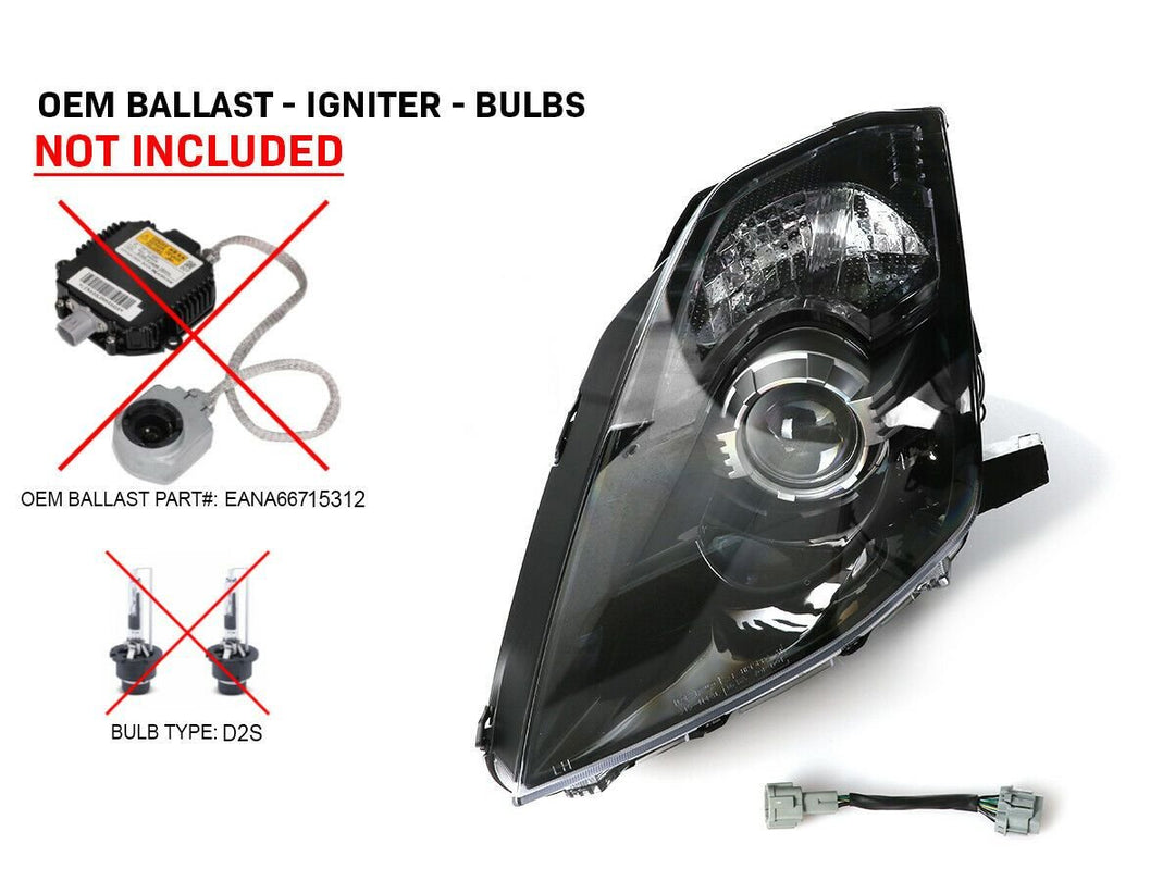 2003-2005 Nissan 350Z Z33 Facelift Style JDM Black DEPO D2S Bi-Xenon Projector Headlight + Wire Adapter for Halogen Models to Upgrade