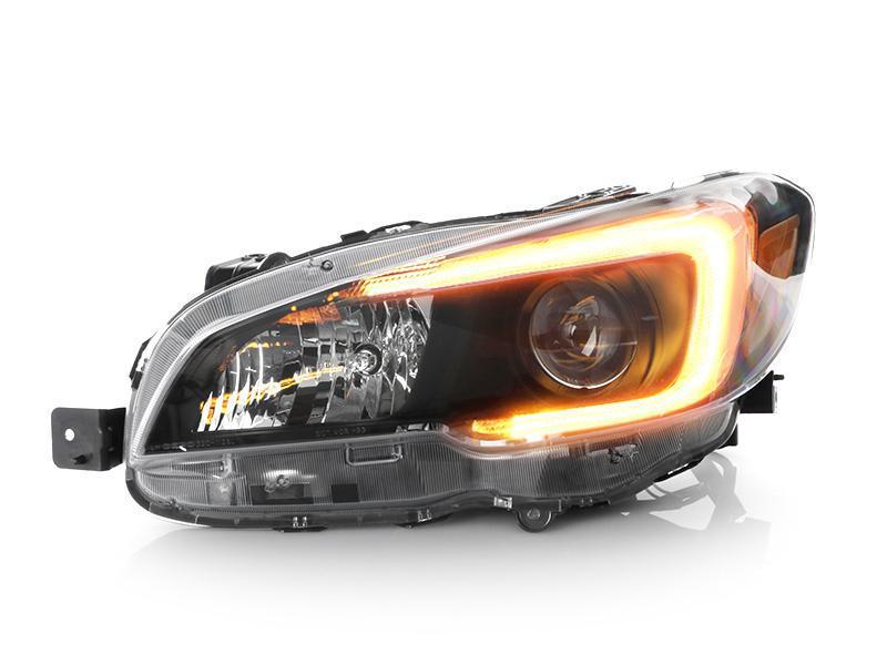 HL-SU-WRX-15-DP-PRO-BLK + C-LED-HL-SU-WRX-15-SWB-AW-2015-2020 Subaru WRX USR Edition SWITCHBACK 500 Lumen "C" WHITE/AMBER LED Black Housing Projector Headlight For Factory Halogen Models Made by DEPO