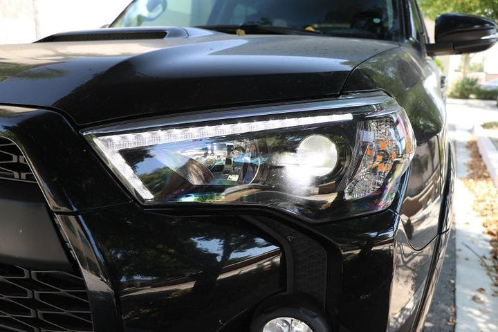2014-2020 Toyota 4Runner White LED DRL Eyelid Light Bar Black Housing 2021 TRD Pro Style Built-In LED Low Beam Projector Headlight Made by DEPO