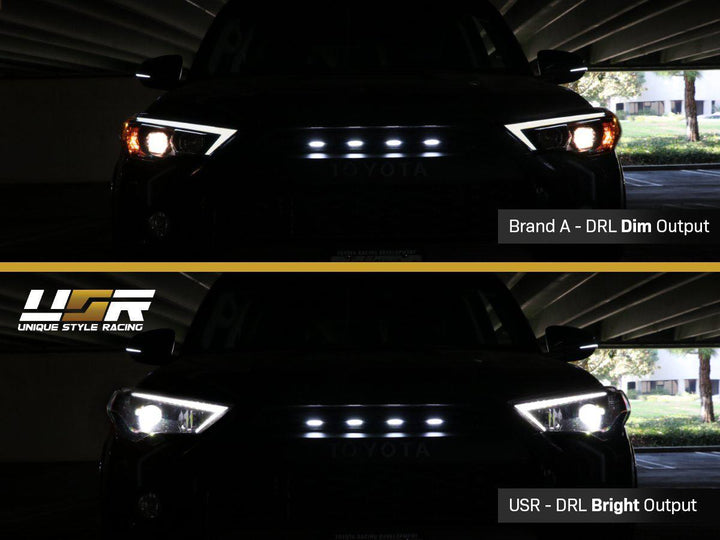 2014-2020 Toyota 4Runner White LED DRL Eyelid Light Bar Black Housing 2021 TRD Pro Style Built-In LED Low Beam Projector Headlight Made by DEPO