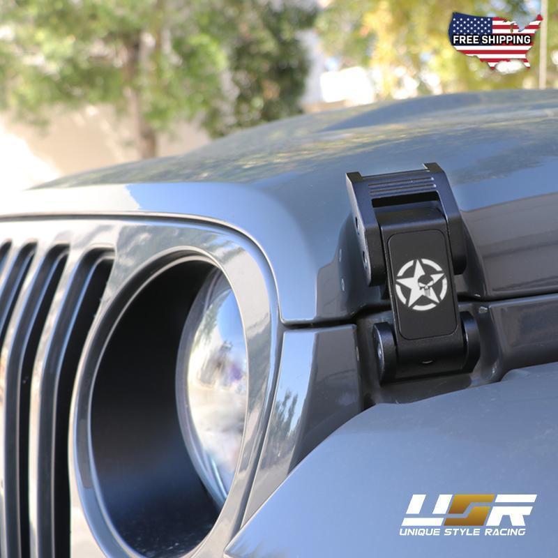 2007-2017 Jeep Wrangler JK PUNISHER Skull or USA Army Flag Metal Construct Hood Latch Locking Catch Buckle