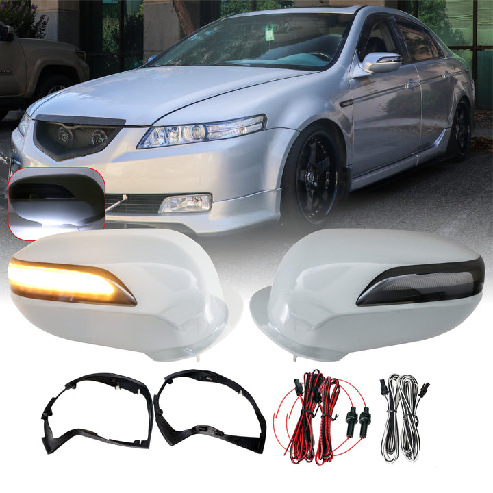 2004-2006 Acura TL Type-S Style Side Mirror Cover w/ Sequential Amber LED Smoke Lens Turn Signal Upgrade - Made by Unique Style Racing