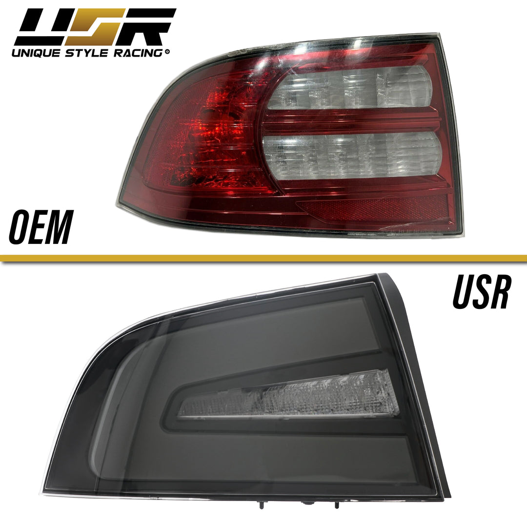 2004-2006 Acura TL NSX Style Black Housing Light Smoke Diffuser LED Light Bar Tail Light + Type-S Style Side Mirror Cover w/ Sequential LED Smoke Lens Turn Signal COMBO - Made by DEPO + USR