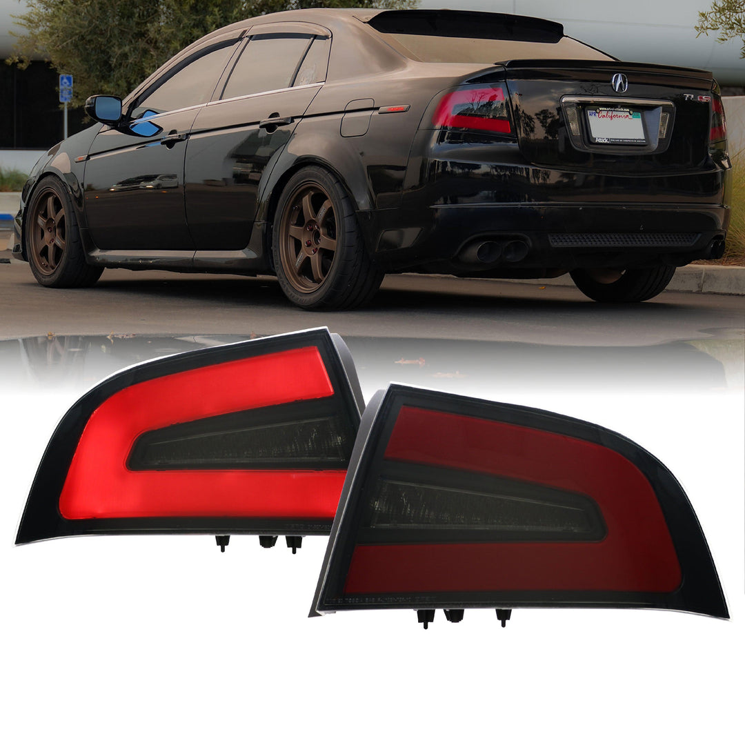 2004-2008 Acura TL NSX Style Black Housing Smoke Lens Red Diffuser LED Light Bar Tail Light - Made by DEPO