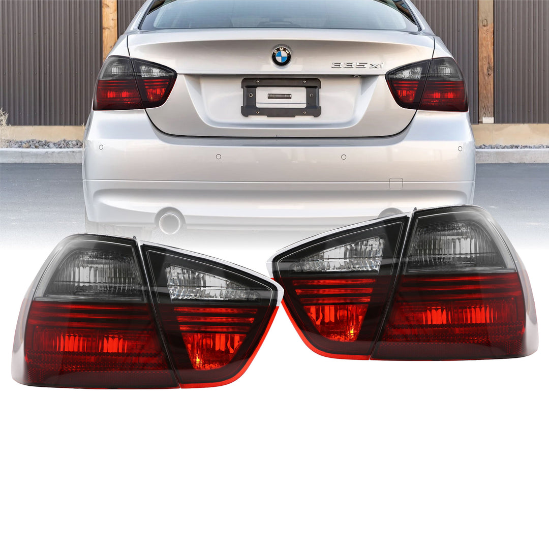 2006-2008 BMW 3 Series E90 4 Doors Sedan Euro OEM Style Blackline Red/Smoke Rear Tail Light Made by DEPO