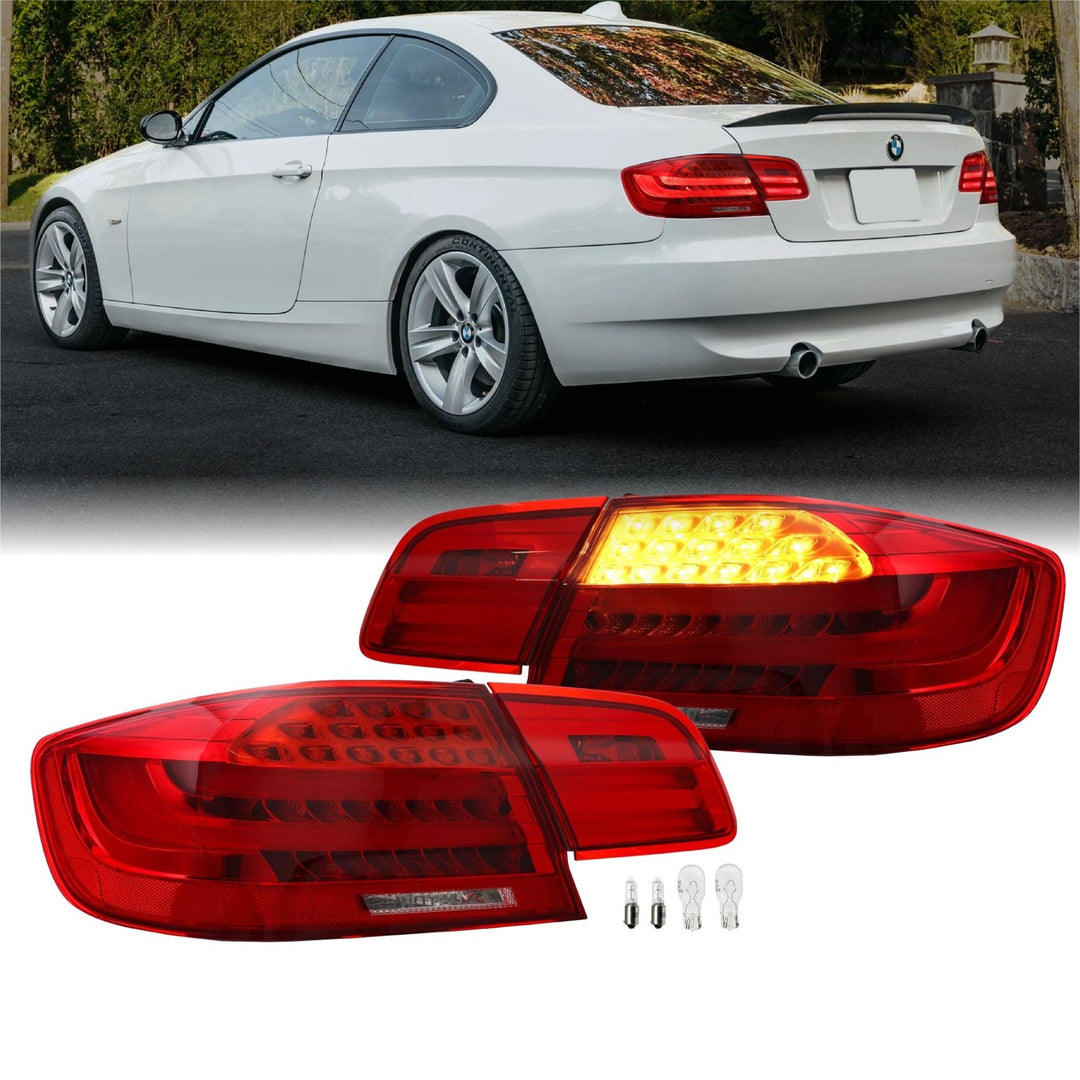 2007-2010 BMW 3 Series E92 2D Coupe Euro OEM LCI Styl 4 Pieces LED Rear Tail Light with Amber LED Turn Signal Made by DEPO