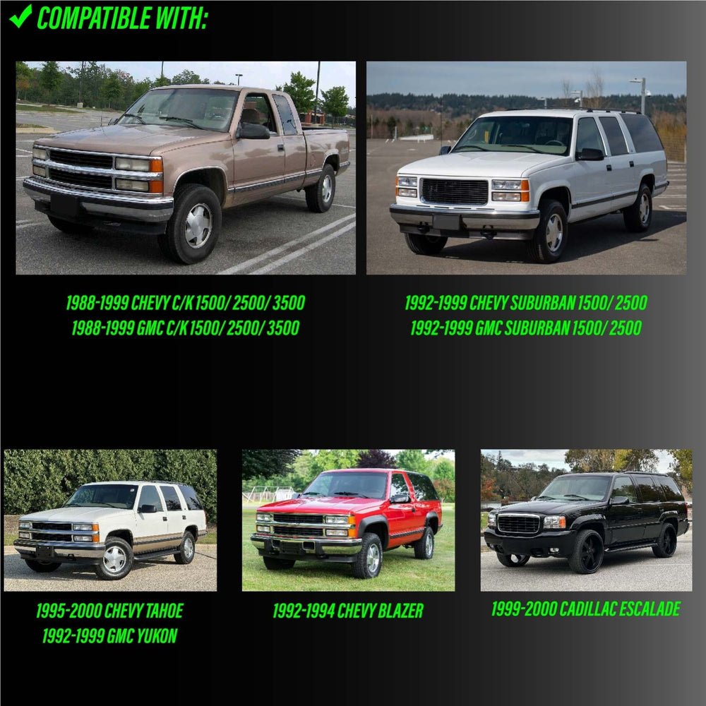 1988-1999 Chevy Chevrolet CK, Suburban, Blazer, Tahoe & GMC C/K, Suburban, Yukon & Cadillac Escalade Truck Dark Smoke Red Lens Tail Lights