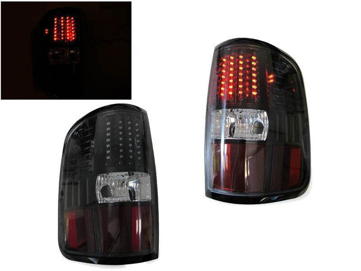 2004-2008 Ford F150 / F-150 Pickup Styleside Truck Clear Lens Red LED Black Housing Tail Lights - Made by DEPO