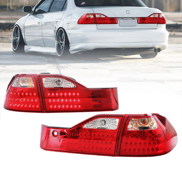 2001-2002 Honda Accord Sedan EX / V6 Red/Clear LED Tail Lights - Made by DEPO