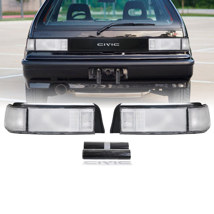 1988-1991 Honda Civic 3D Hatch Si JDM SiR Style ALL CLEAR 2PC Tail Light - Made by DEPO
