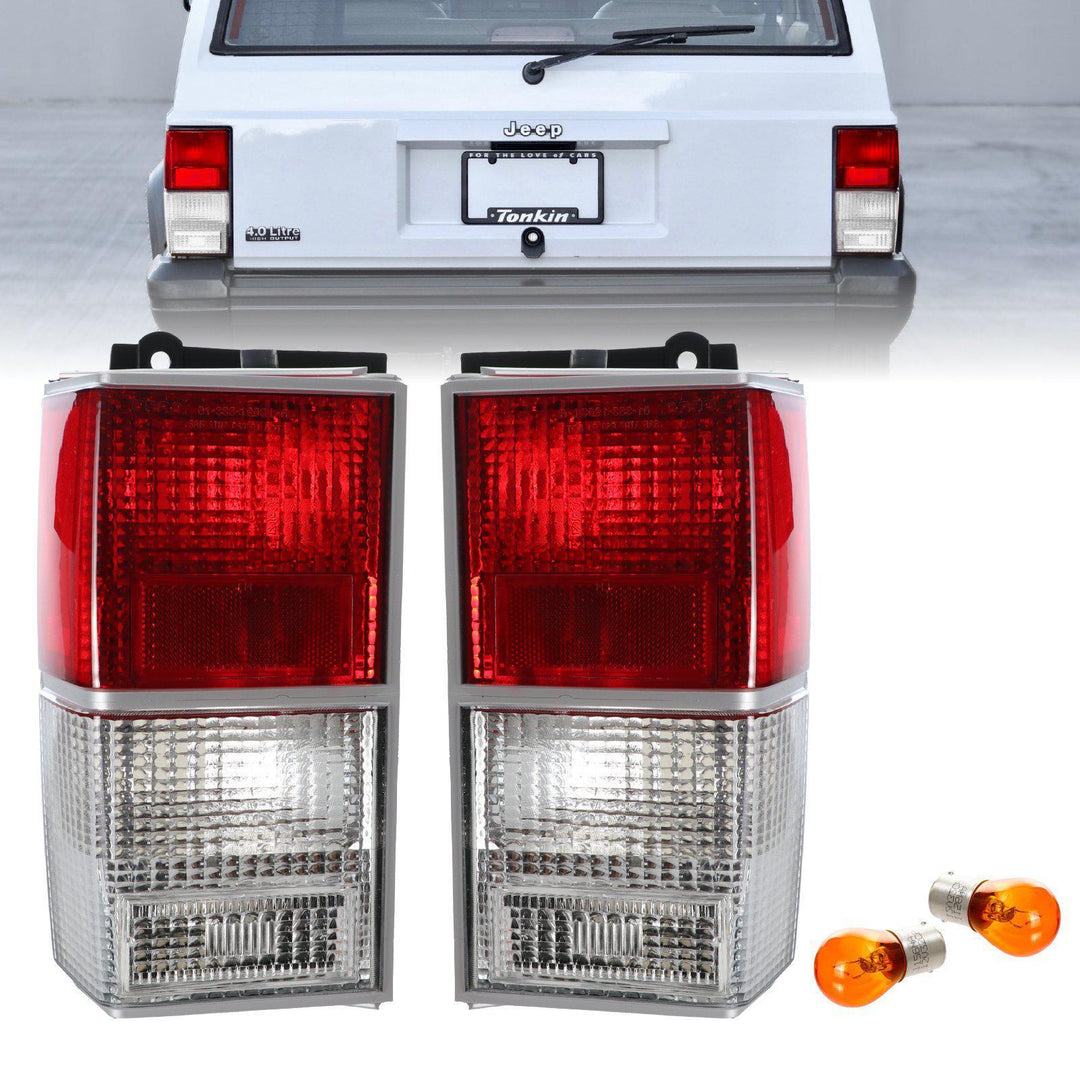 1984-1996 Jeep Cherokee XJ Red/Clear Rear Tail Light Set Made by DEPO