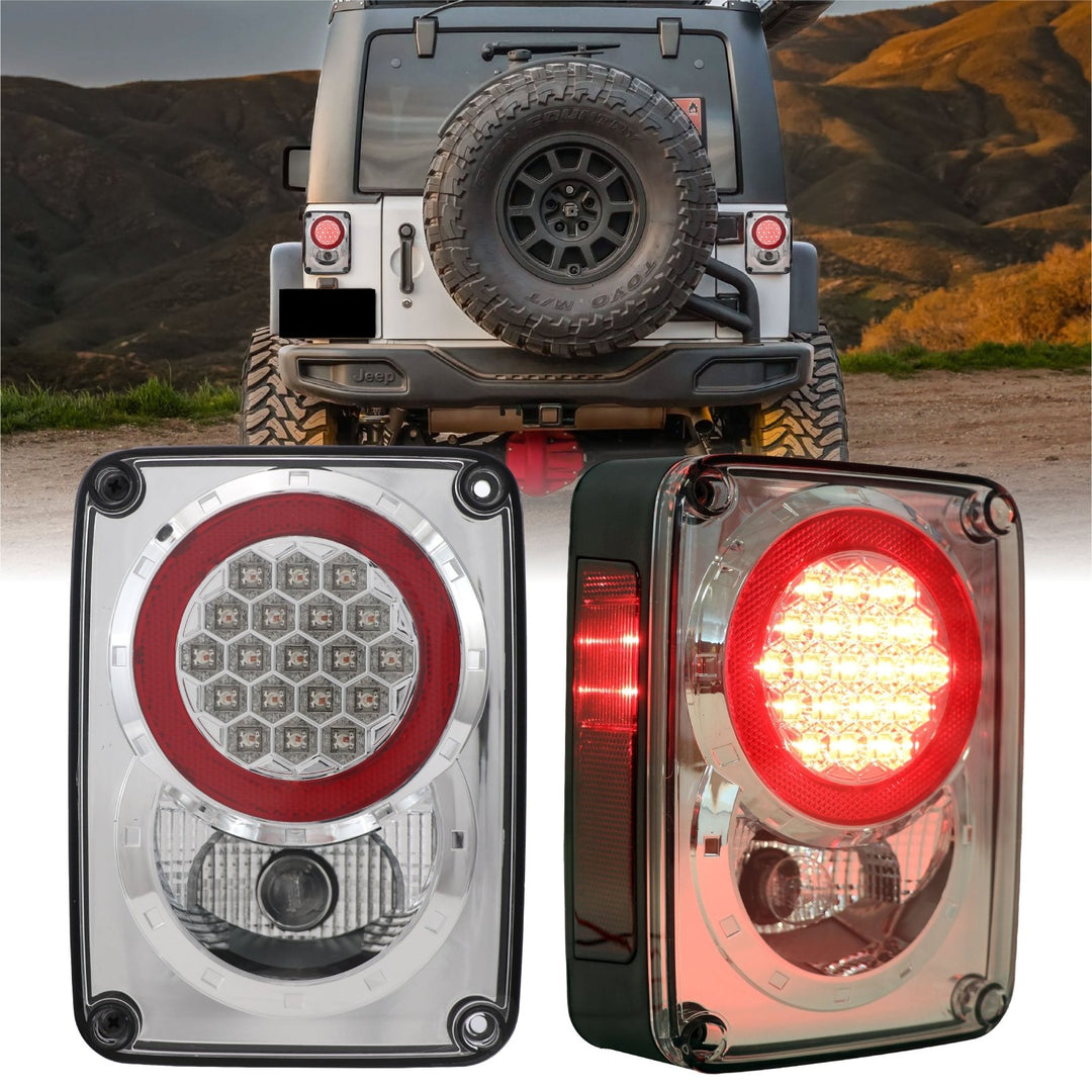 2007-2017 Jeep Wrangler JK Clear or Smoke Lens Red LED Tail Lights - Made by DEPO