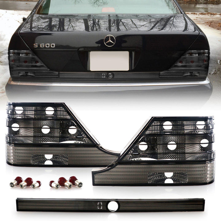 1994-1999 Mercedes S Class W140 Euro All Smoke 3 Pieces Rear Tail Lights Set (Outer + Middle Inner) - Made by USR
