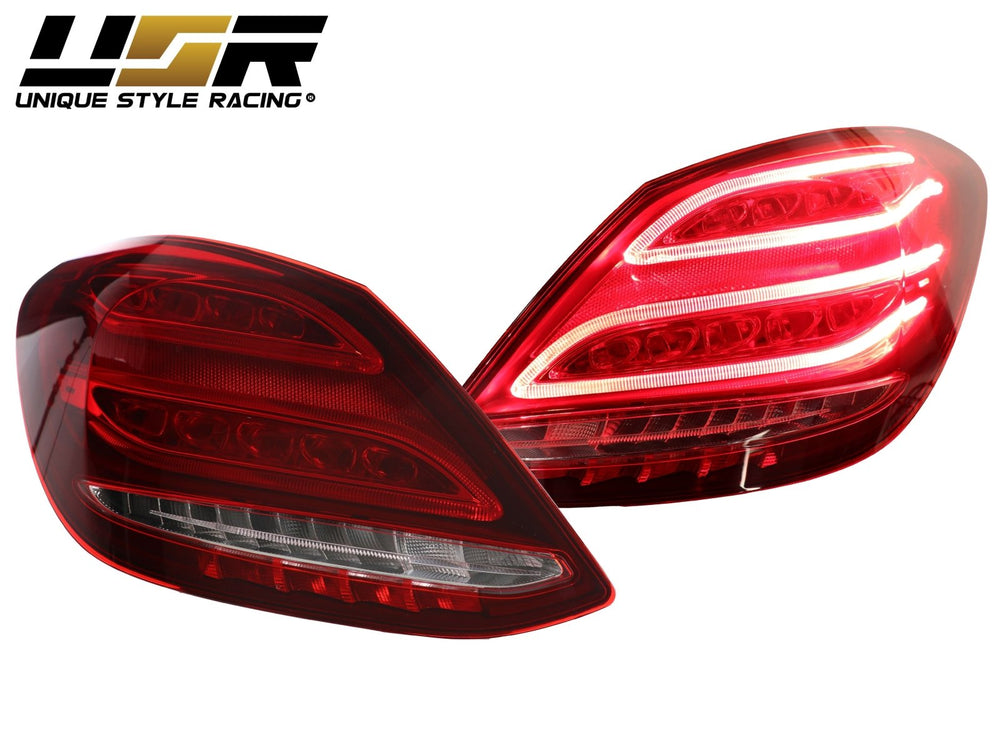 2015-2018 Mercedes Benz W205 C Class 4D Sedan AMG-Style Red/Clear Full LED Tail Lights Made by DEPO
