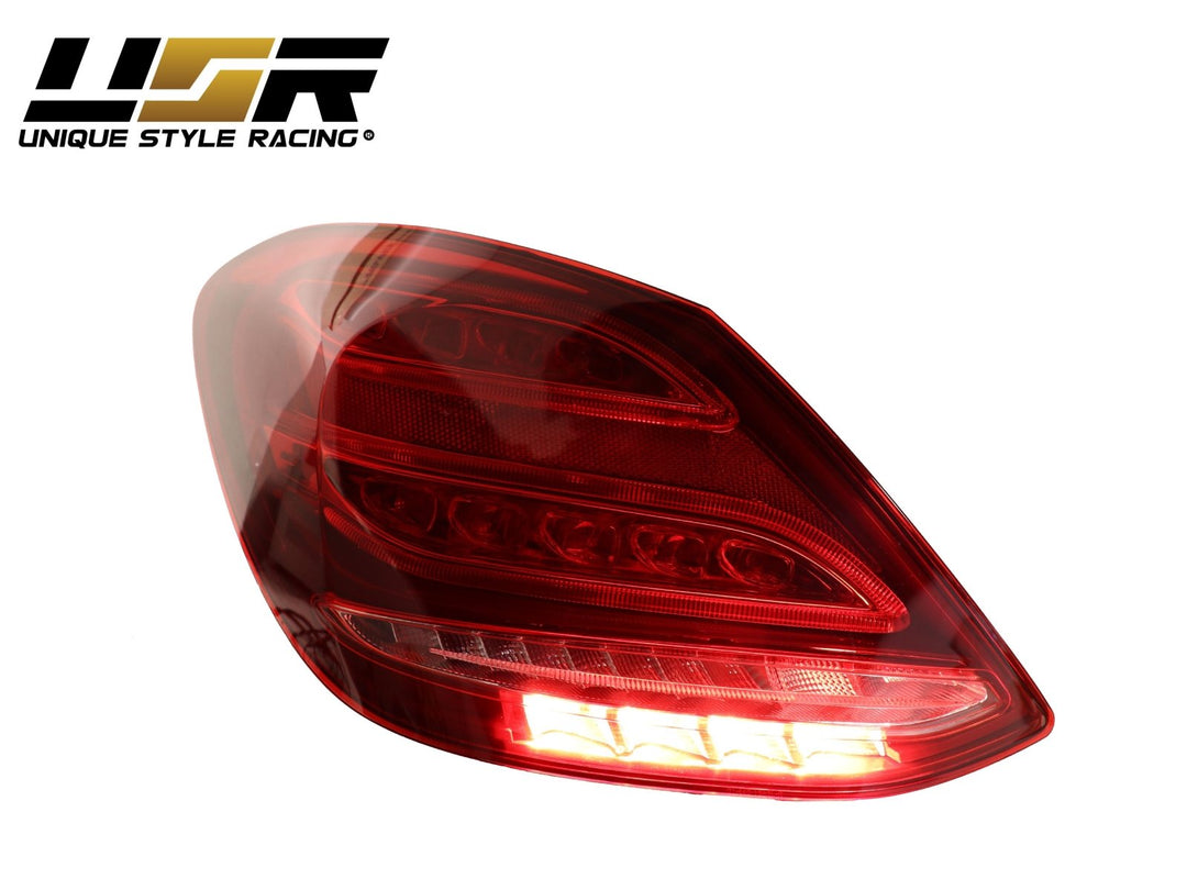 2015-2018 Mercedes Benz W205 C Class 4D Sedan AMG-Style Red/Clear Full LED Tail Lights Made by DEPO