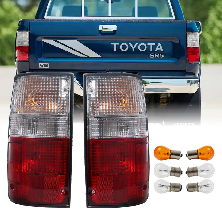 1989-1995 Toyota Pickup Truck 2WD / 4WD Chrome Housing Red / Clear Tail Lights - Made by DEPO