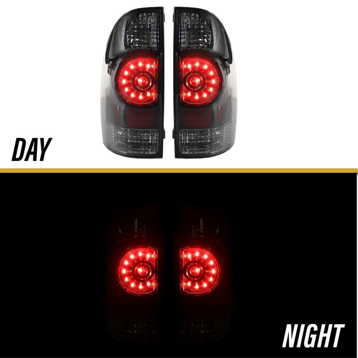 2005-2015 Toyota Tacoma Facelift Style Rear Clear Lens Black Housing LED Tail Lights Made by DEPO
