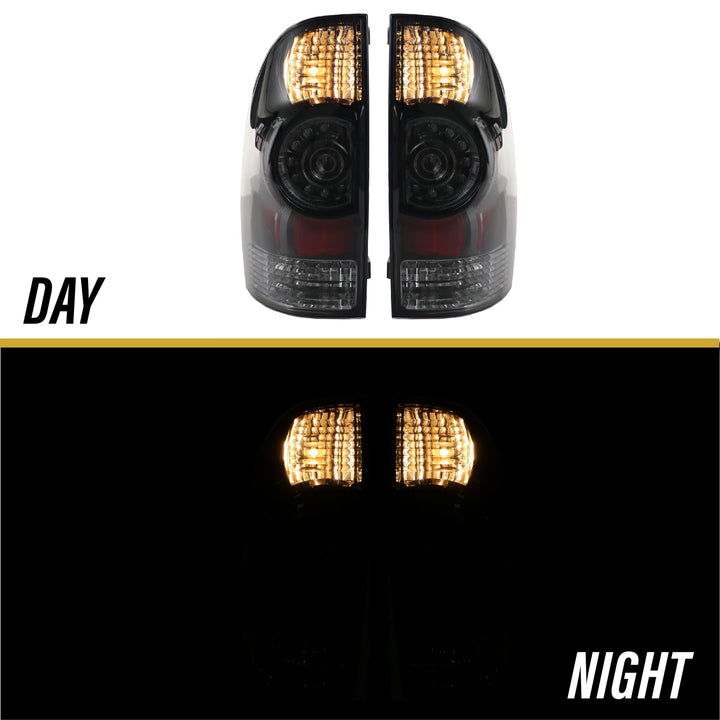 2005-2015 Toyota Tacoma Facelift Style Rear Clear Lens Black Housing LED Tail Lights Made by DEPO